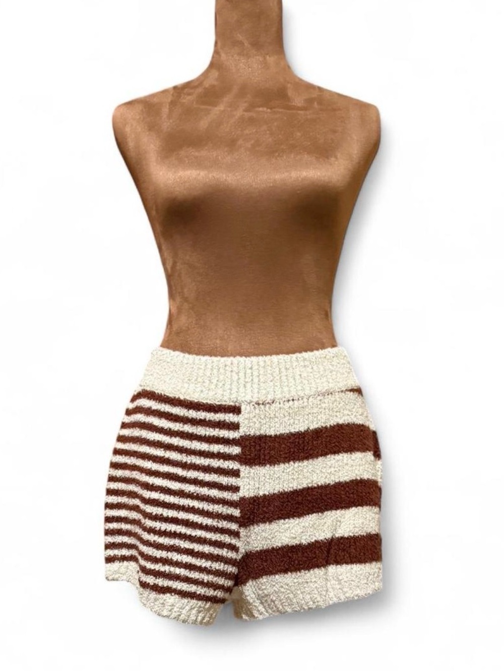 Free People FP Beach Cozy Lounge Shorts Brown Cream Stripe Size L